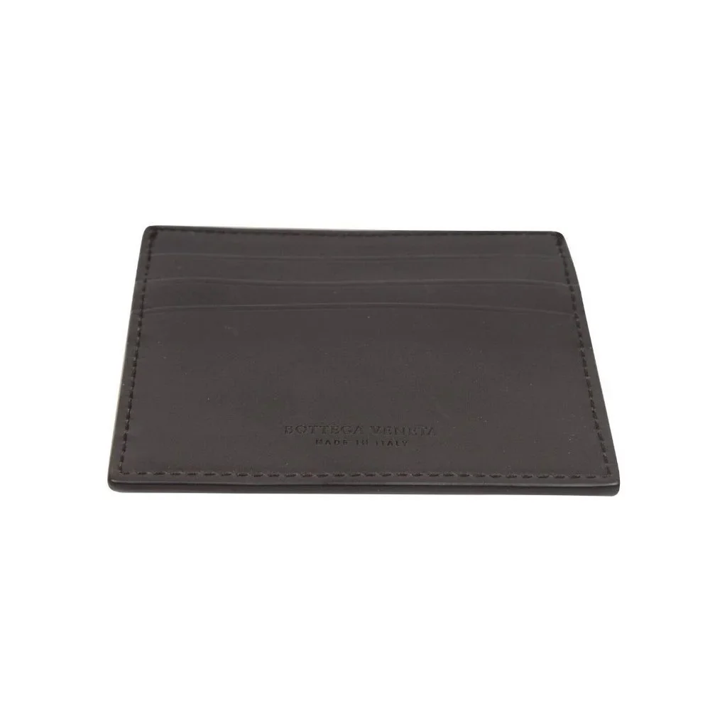 Bottega Veneta Mens Card Holder Brown Leather Yellow I.D Wallet Holder 3 Slot